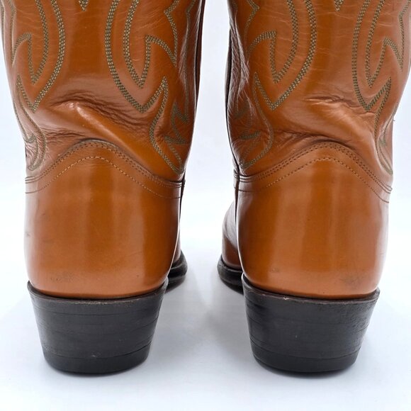 Vintage Justin Mens 10.5E Wide Pumpkin Orange Tan Leather Cowboy Western Boots - Picture 8 of 16